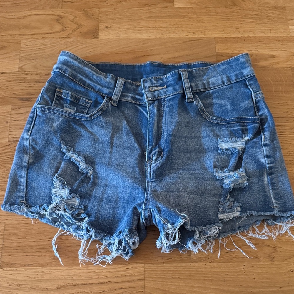 SHEIN Distressed Ripped Denim Jean Shorts in Blue